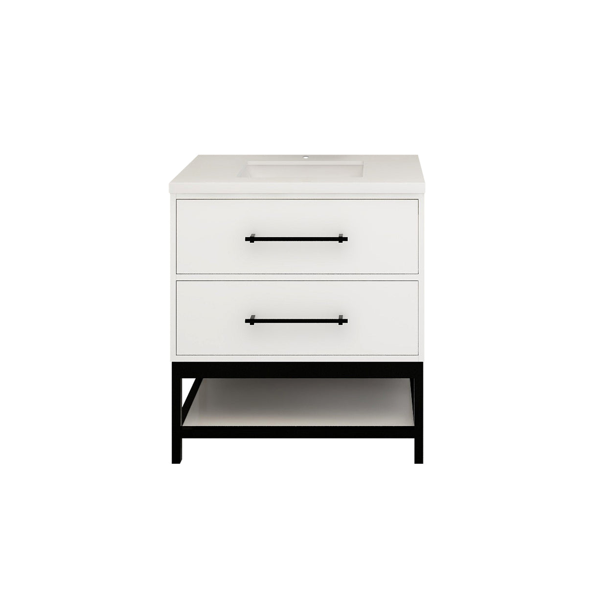 Victoria 30 In. Freestanding Single Sink Bathroom Vanity with Acrylic Sink Top & Soft Closing Drawers & Open Shelf Storage