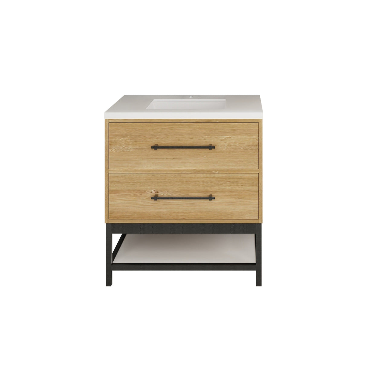 Victoria 30 In. Freestanding Single Sink Bathroom Vanity with Acrylic Sink Top & Soft Closing Drawers & Open Shelf Storage