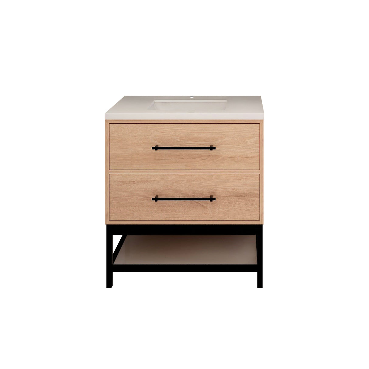 Victoria 30 In. Freestanding Single Sink Bathroom Vanity with Acrylic Sink Top & Soft Closing Drawers & Open Shelf Storage