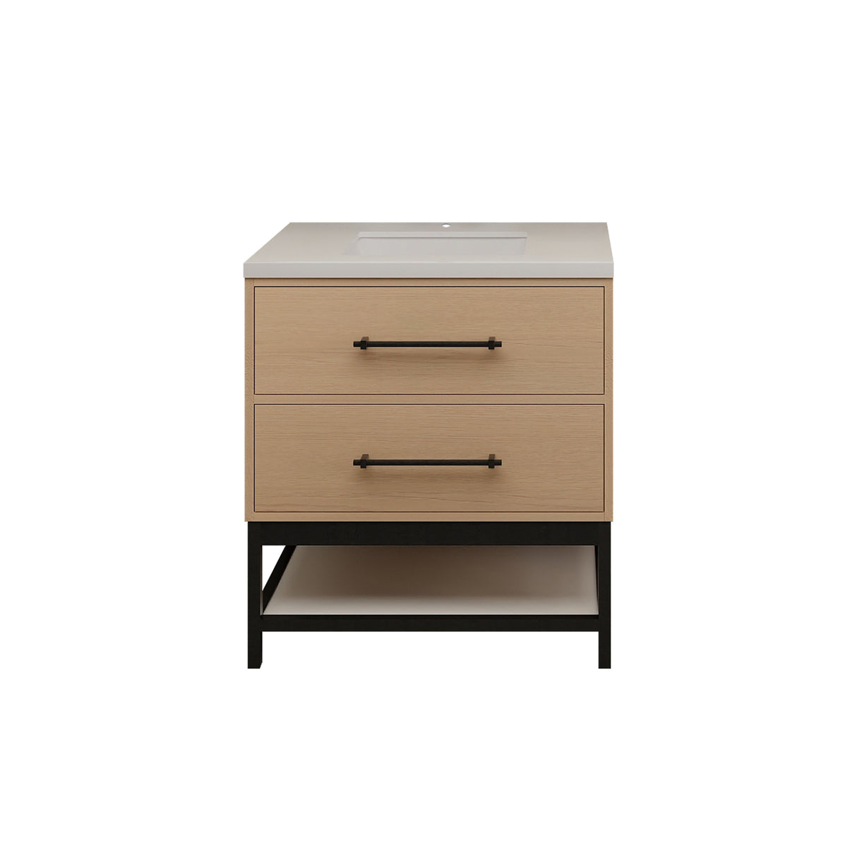 Victoria 30 In. Freestanding Single Sink Bathroom Vanity with Acrylic Sink Top & Soft Closing Drawers & Open Shelf Storage