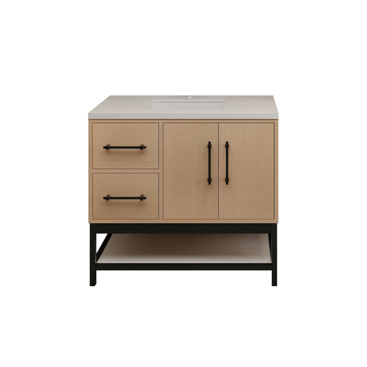 Victoria 36 In. Freestanding Single Sink Bathroom Vanity with Acrylic Sink Top, Open Shelf Storage, Left Side Drawers & Doors