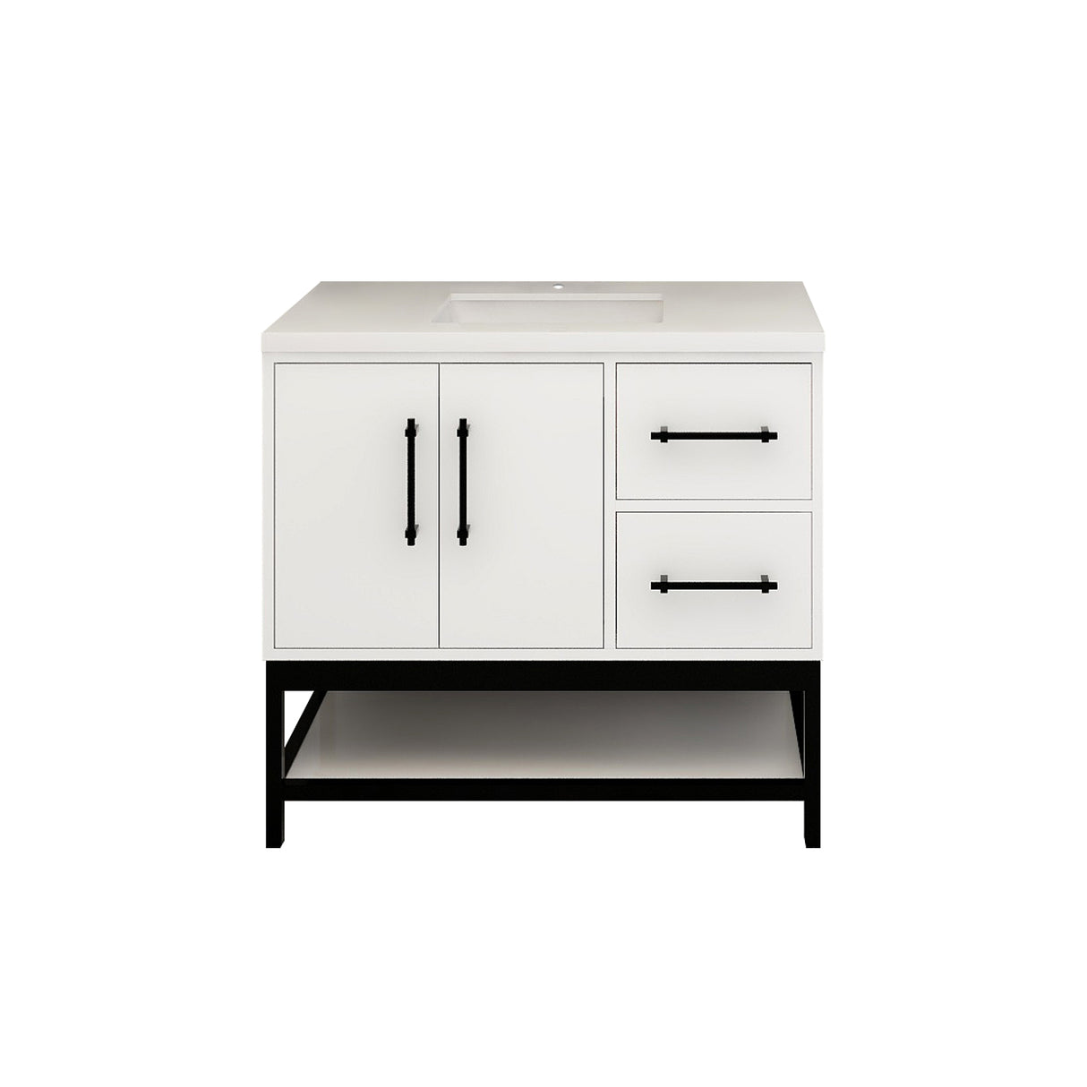 Victoria 36 In. Freestanding Single Sink Bathroom Vanity with Acrylic Sink Top, Open Shelf Storage & Right Side Drawers & Doors
