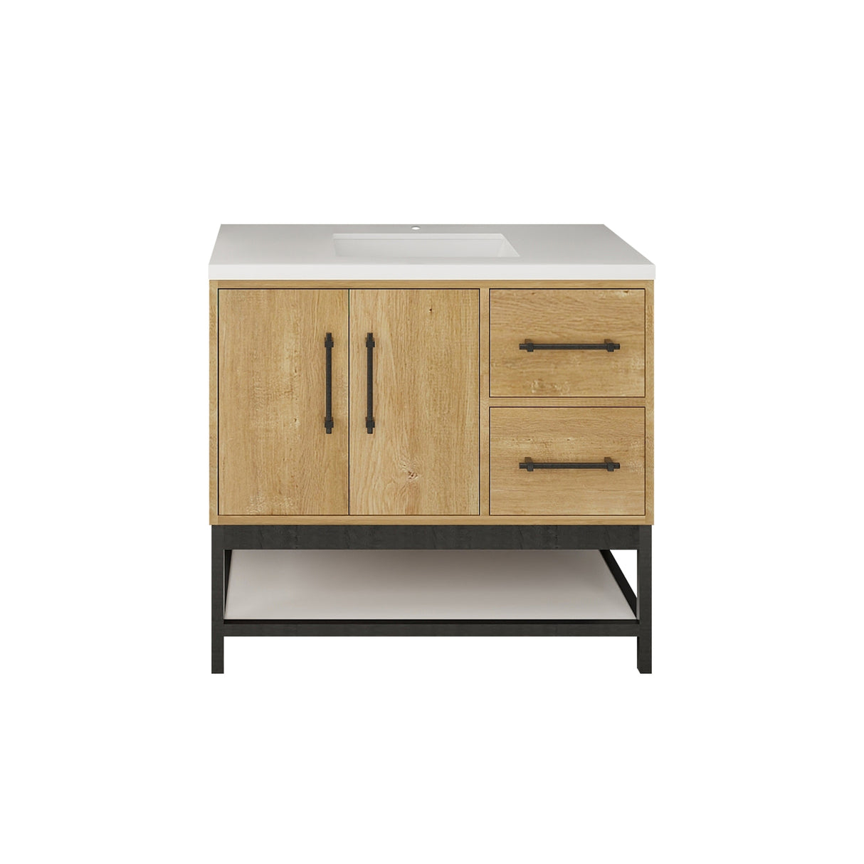 Victoria 36 In. Freestanding Single Sink Bathroom Vanity with Acrylic Sink Top, Open Shelf Storage & Right Side Drawers & Doors