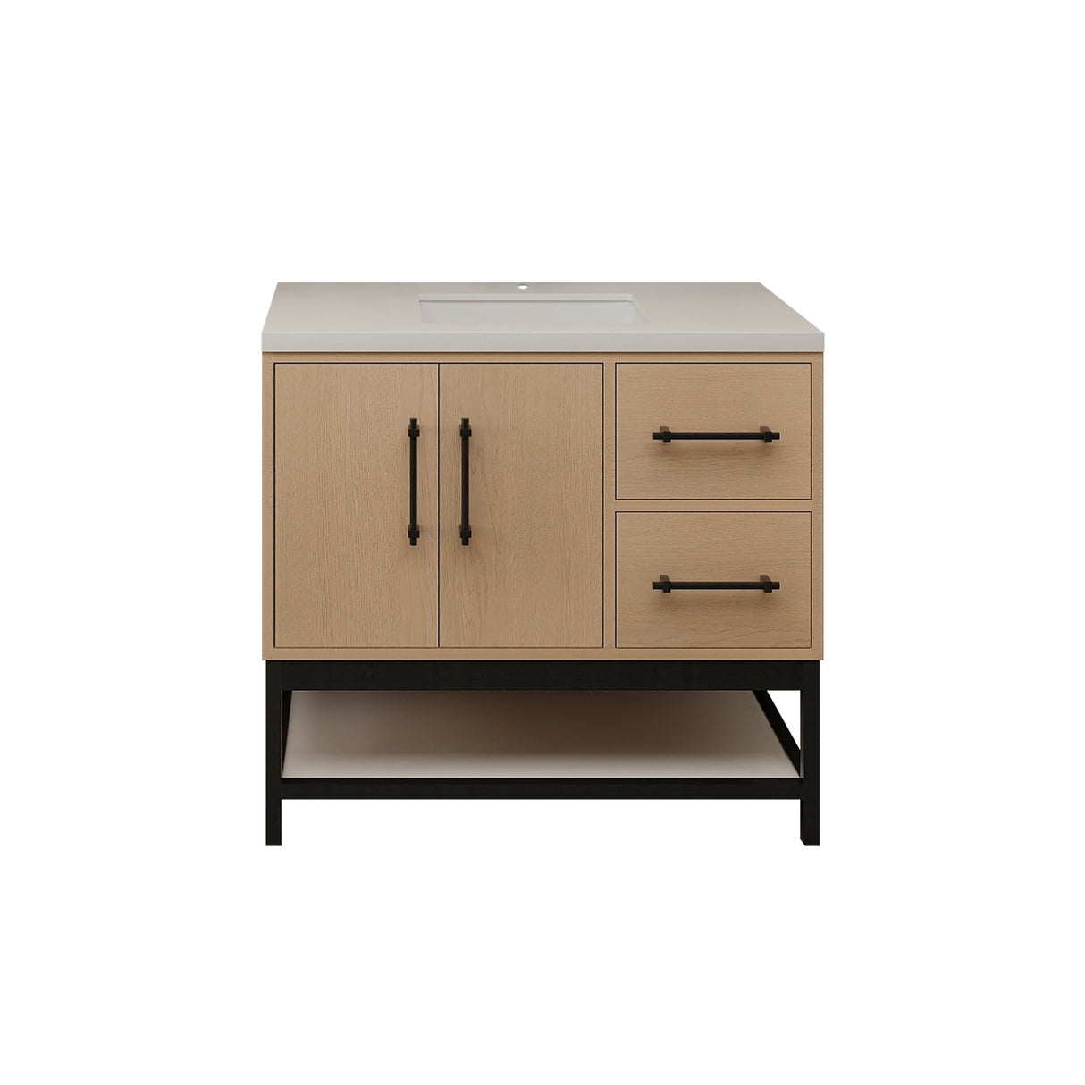 Victoria 36 In. Freestanding Single Sink Bathroom Vanity with Acrylic Sink Top, Open Shelf Storage & Right Side Drawers & Doors