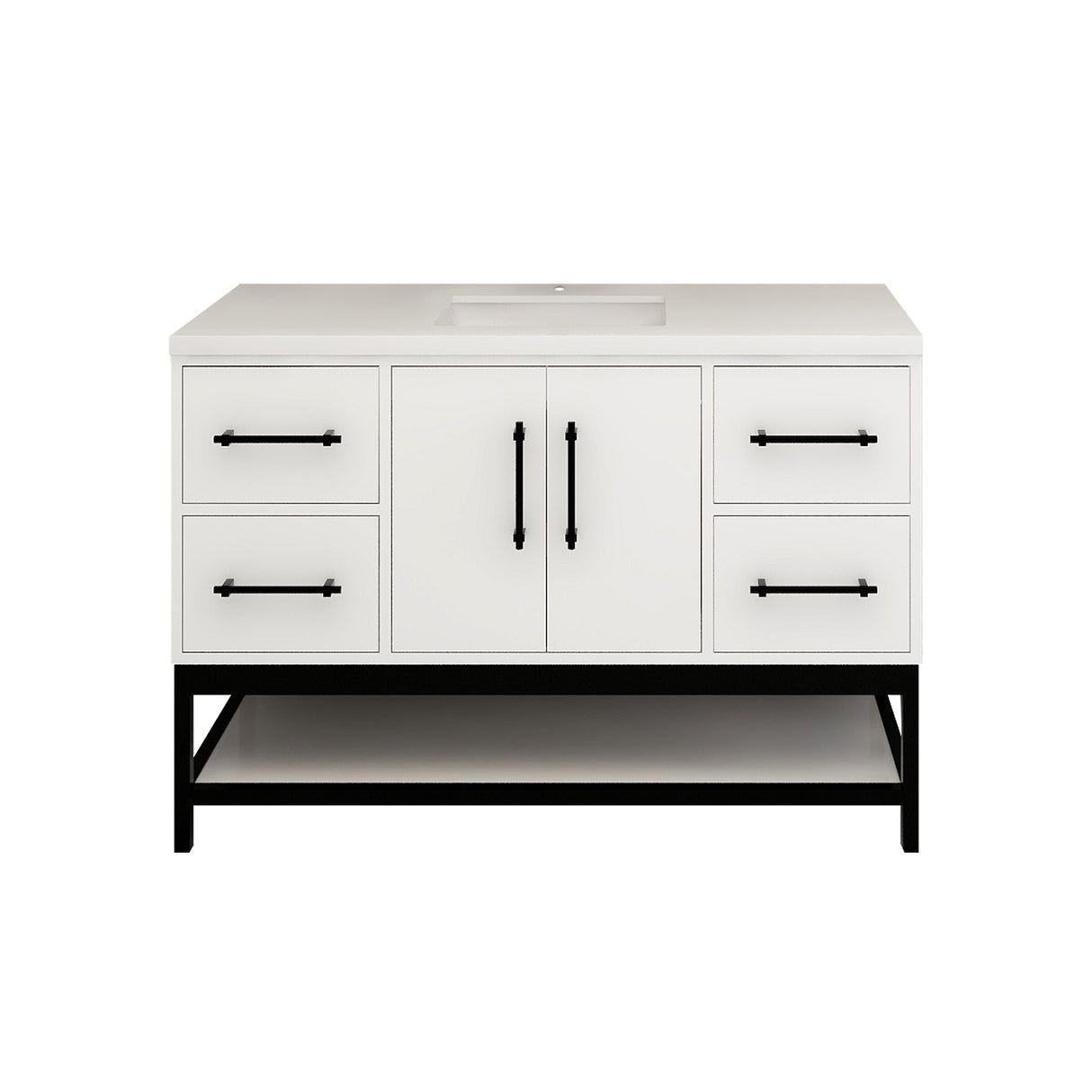 Victoria 48 In. Freestanding Single Sink Bathroom Vanity with Acrylic Sink Top, Open Shelf Storage & Soft Closing Doors & Drawers