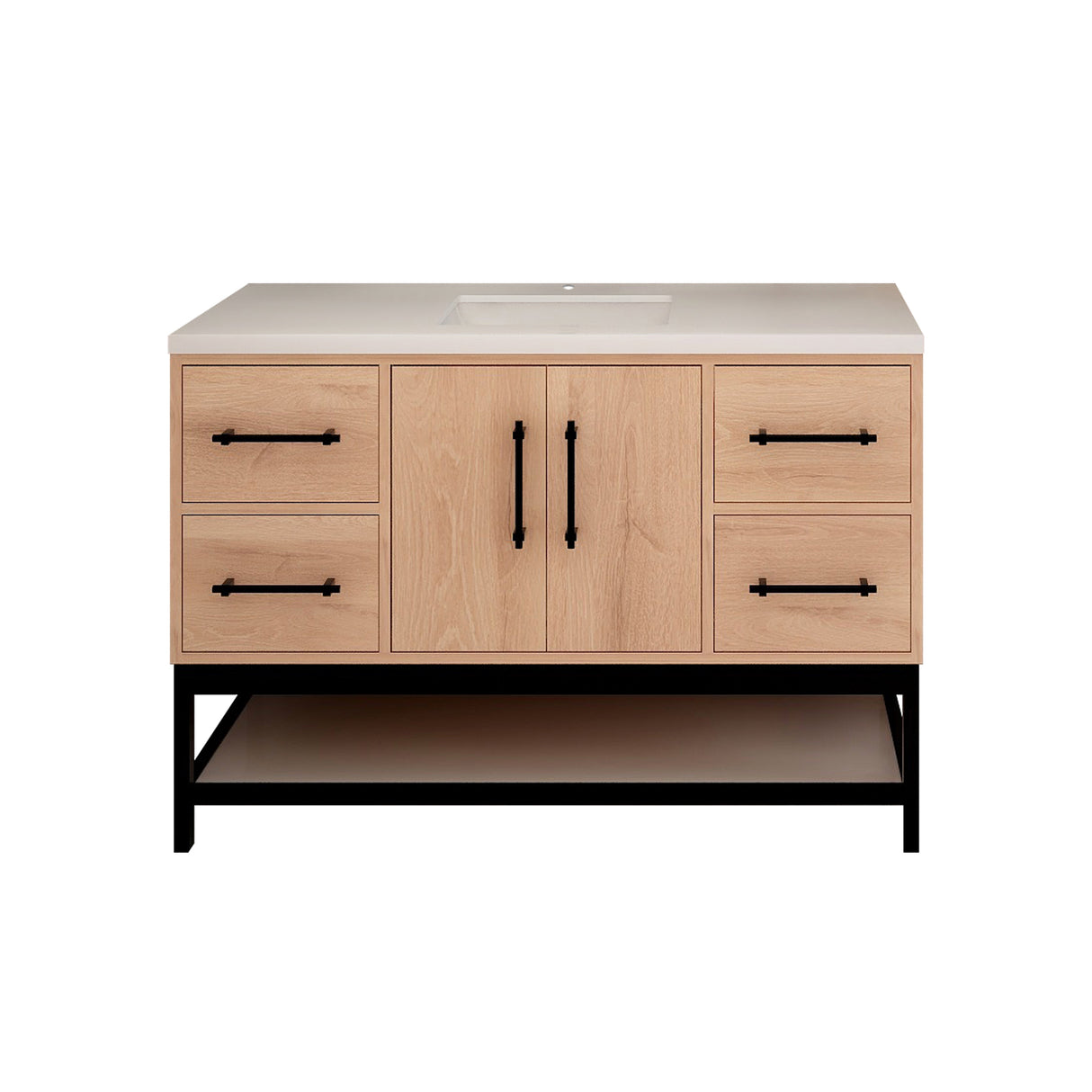 Victoria 48 In. Freestanding Single Sink Bathroom Vanity with Acrylic Sink Top, Open Shelf Storage & Soft Closing Doors & Drawers
