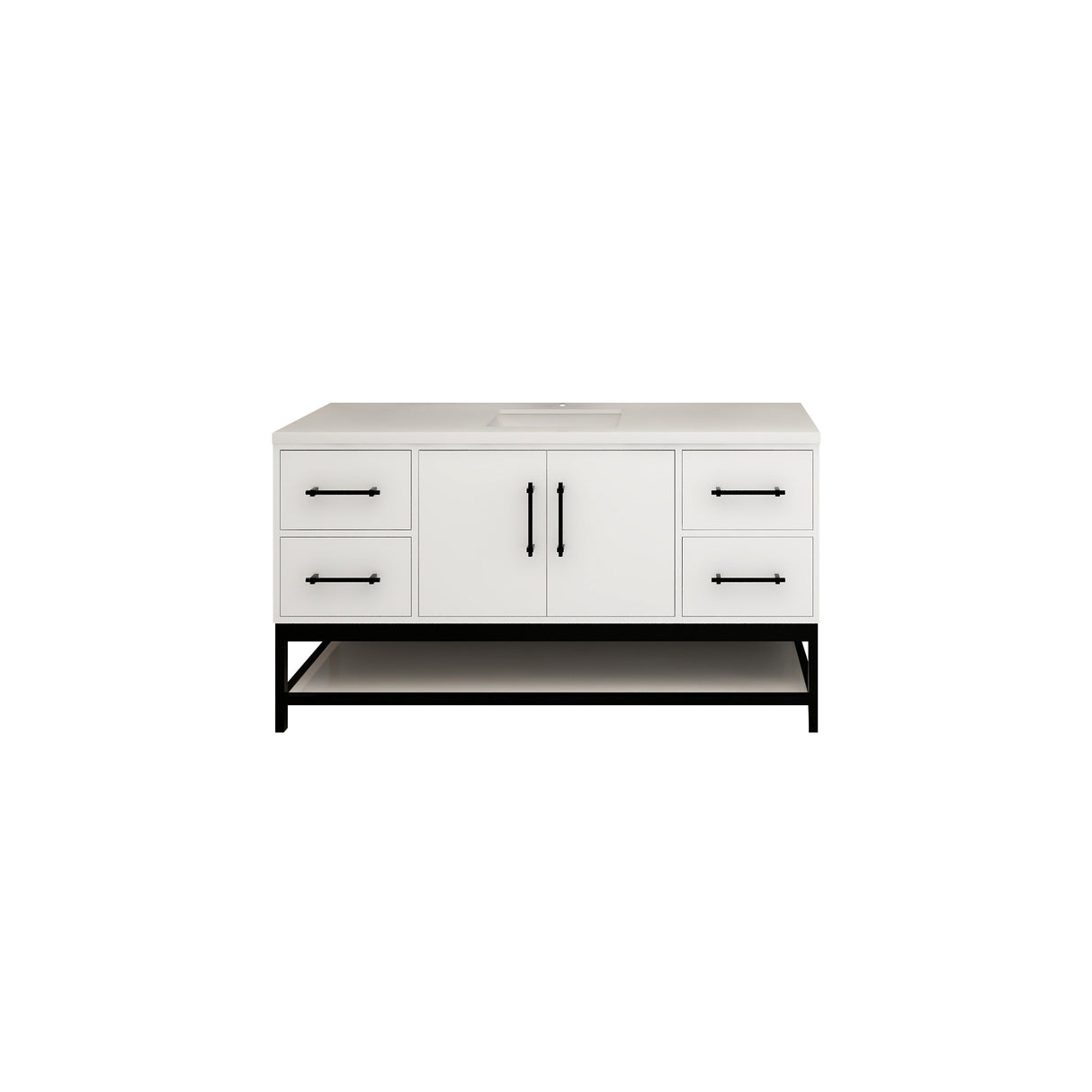 Victoria 60 In. Freestanding Single Sink Bathroom Vanity with Acrylic Sink Top, Open Shelf Storage & Soft Closing Doors & Drawers