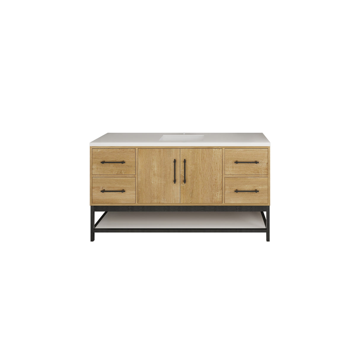 Victoria 60 In. Freestanding Single Sink Bathroom Vanity with Acrylic Sink Top, Open Shelf Storage & Soft Closing Doors & Drawers