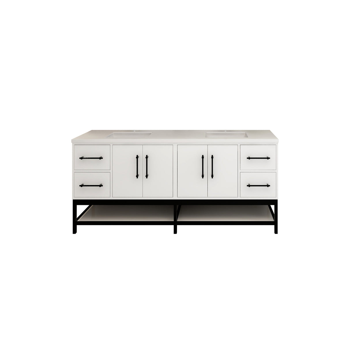 Victoria 72 In. Freestanding Double Sink Bathroom Vanity with Acrylic Sink Top, Open Shelf Storage & Soft Closing Doors & Drawers