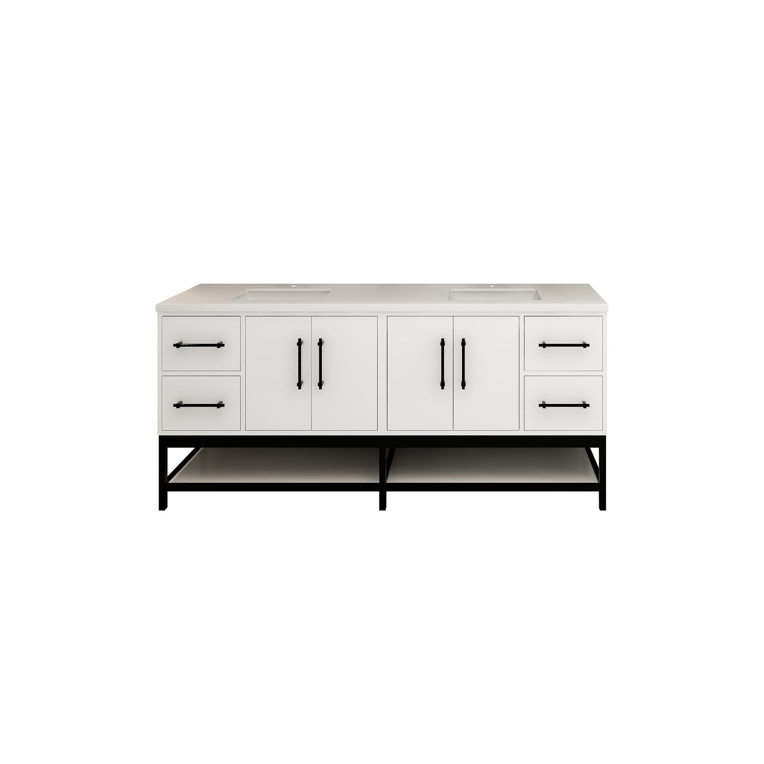Victoria 72 In. Freestanding Double Sink Bathroom Vanity with Acrylic Sink Top, Open Shelf Storage & Soft Closing Doors & Drawers
