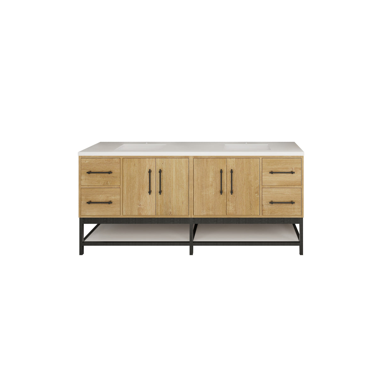 Victoria 72 In. Freestanding Double Sink Bathroom Vanity with Acrylic Sink Top, Open Shelf Storage & Soft Closing Doors & Drawers