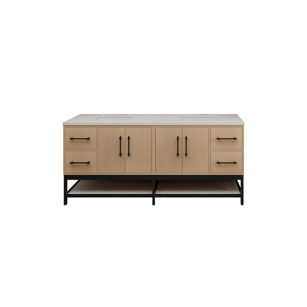 Victoria 72 In. Freestanding Double Sink Bathroom Vanity with Acrylic Sink Top, Open Shelf Storage & Soft Closing Doors & Drawers