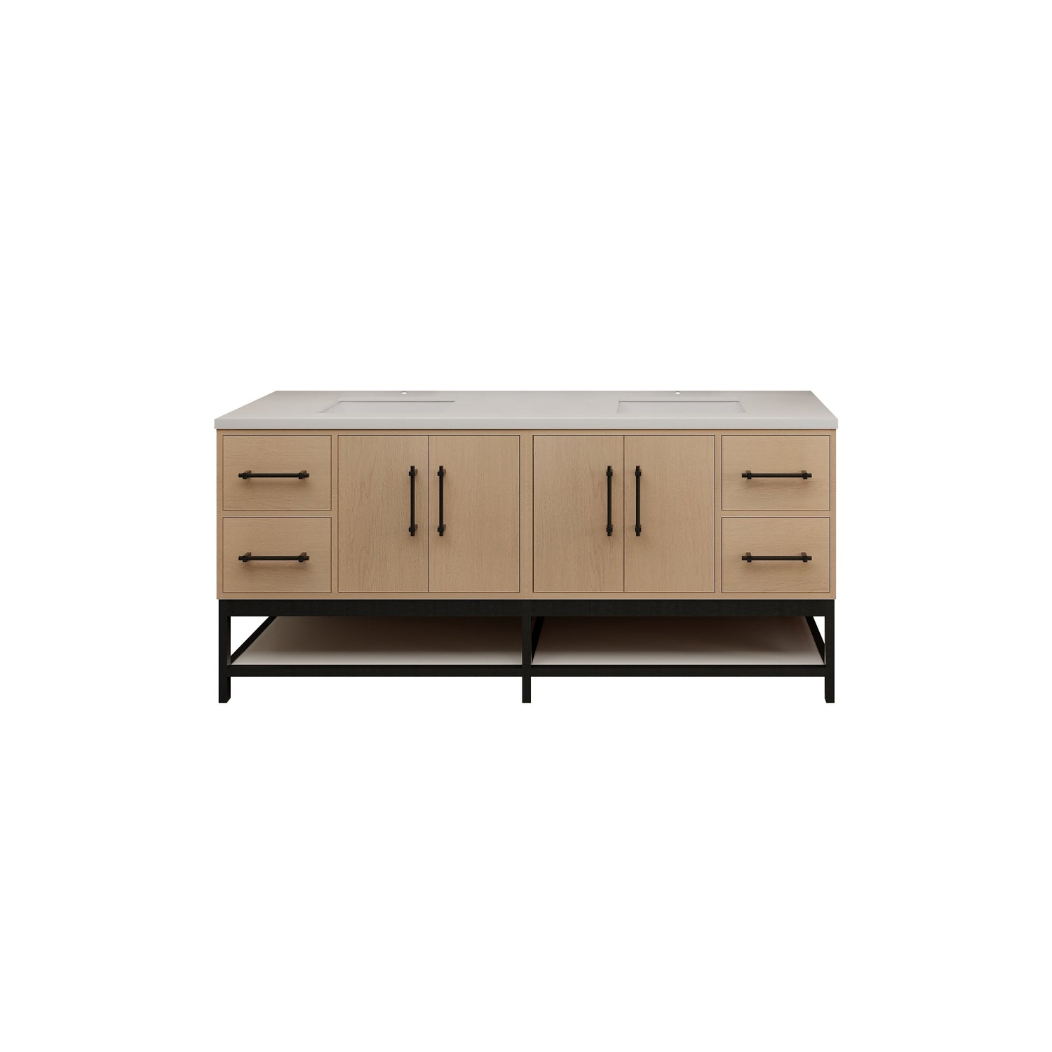 Victoria 72 In. Freestanding Double Sink Bathroom Vanity with Acrylic Sink Top, Open Shelf Storage & Soft Closing Doors & Drawers