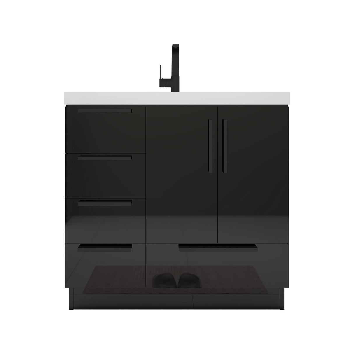 Carla 36 In. Freestanding Single Sink Bathroom Vanity with Acrylic Top & Left Side Drawers