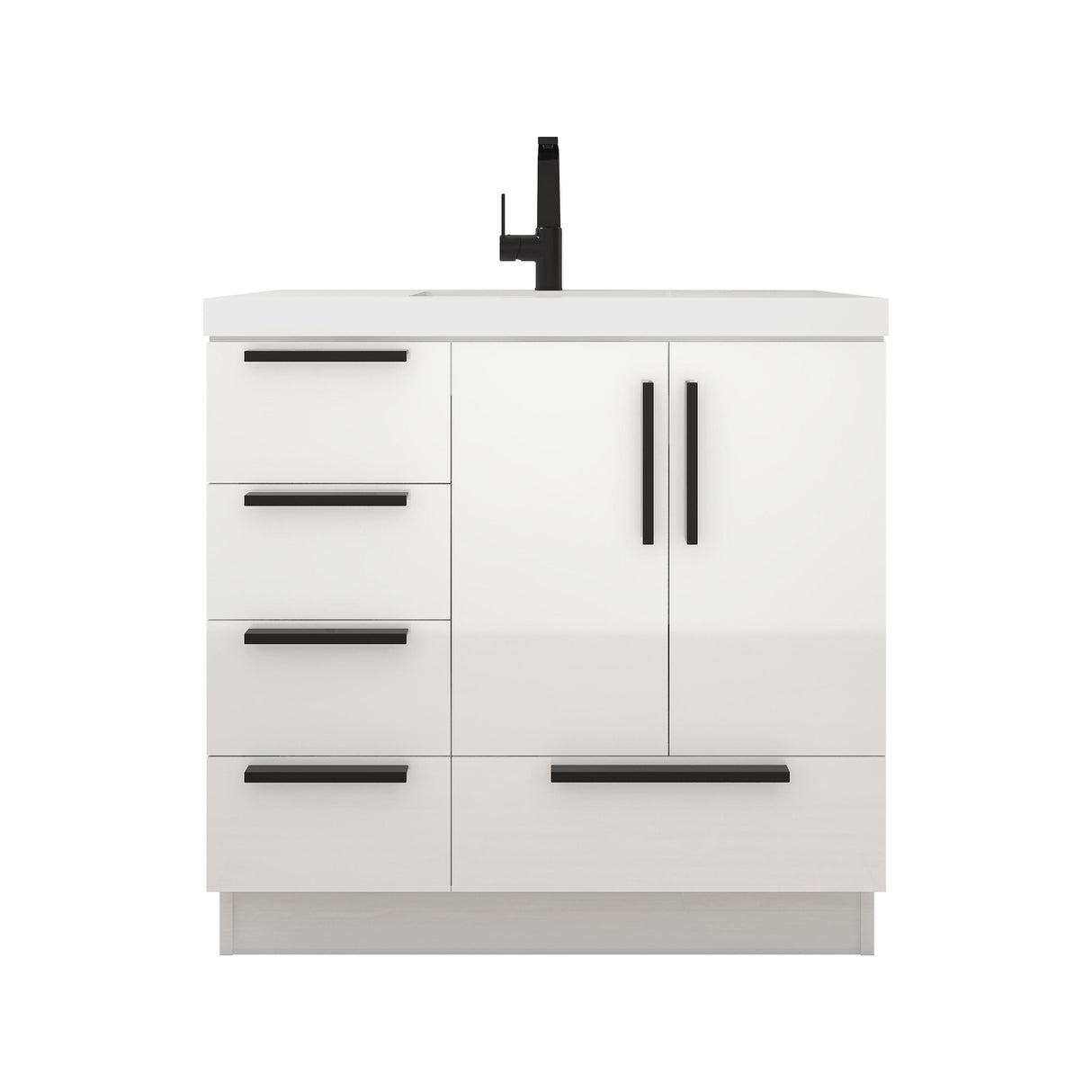 Carla 36 In. Freestanding Single Sink Bathroom Vanity with Acrylic Top & Left Side Drawers