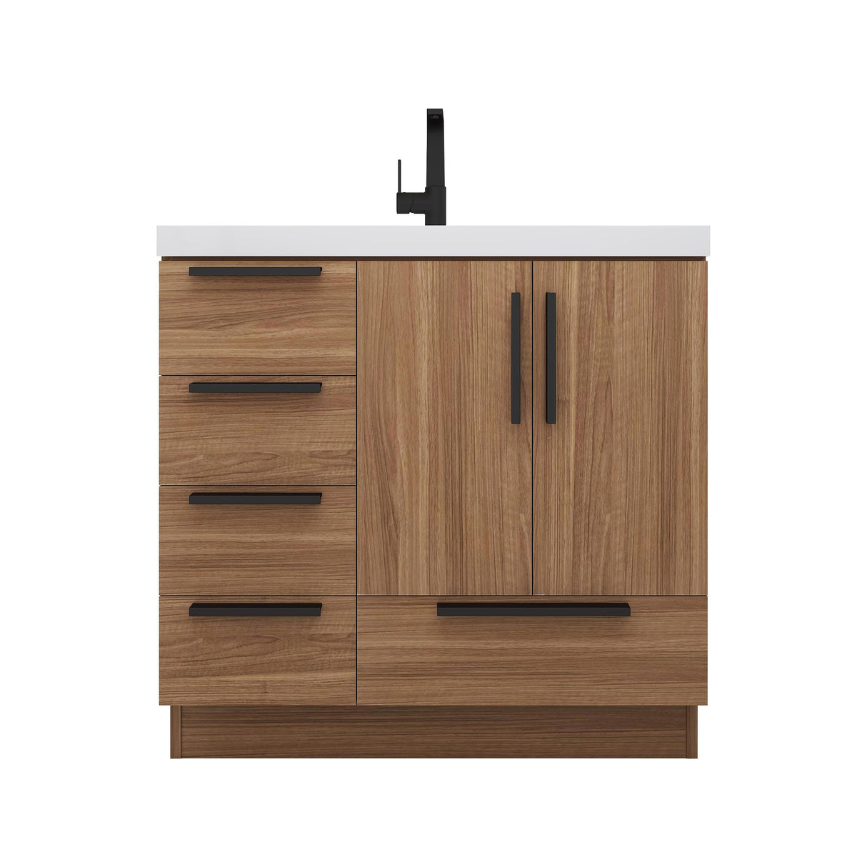 Carla 36 In. Freestanding Single Sink Bathroom Vanity with Acrylic Top & Left Side Drawers