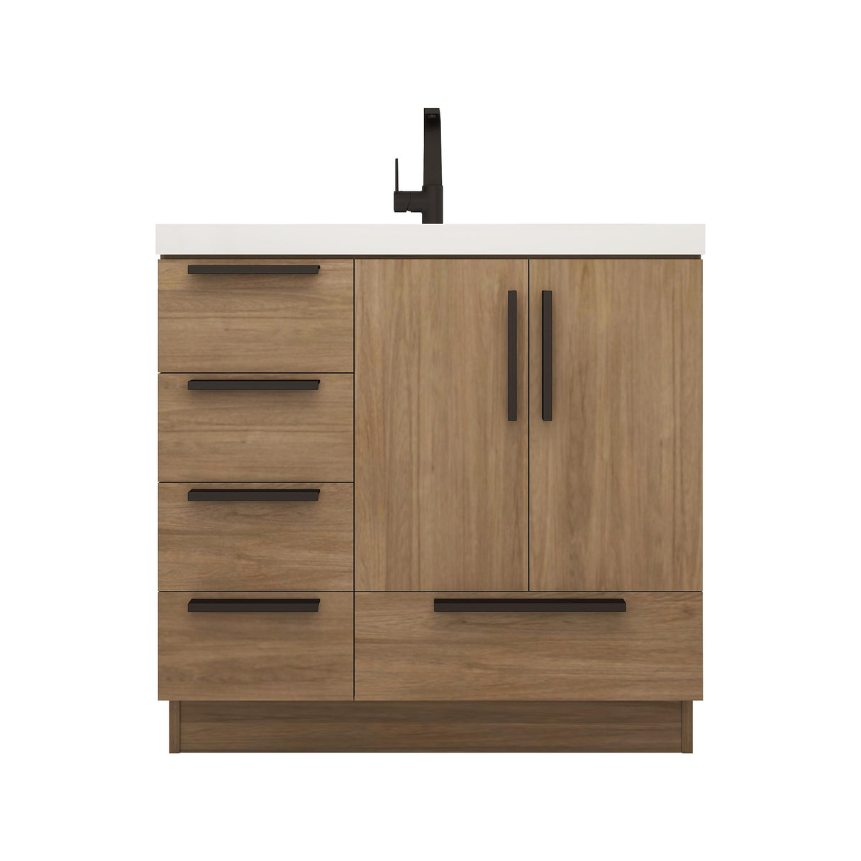 Carla 36 In. Freestanding Single Sink Bathroom Vanity with Acrylic Top & Left Side Drawers