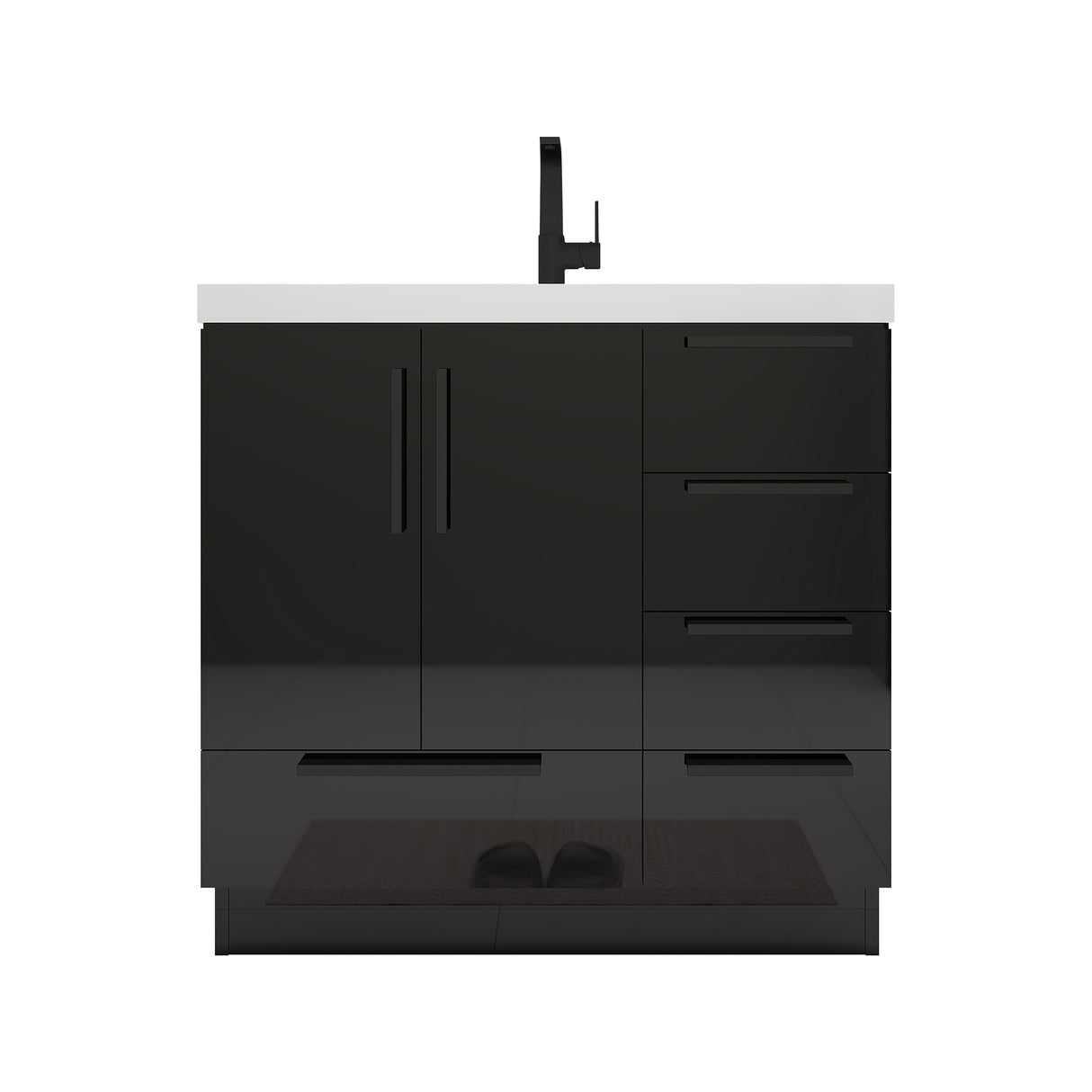 Carla 36 In. Freestanding Single Sink Bathroom Vanity with Acrylic Top & Right Side Drawers