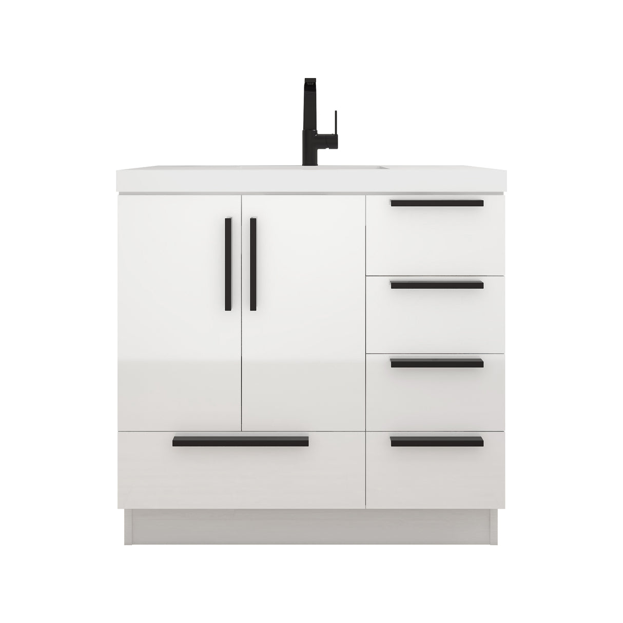 Carla 36 In. Freestanding Single Sink Bathroom Vanity with Acrylic Top & Right Side Drawers