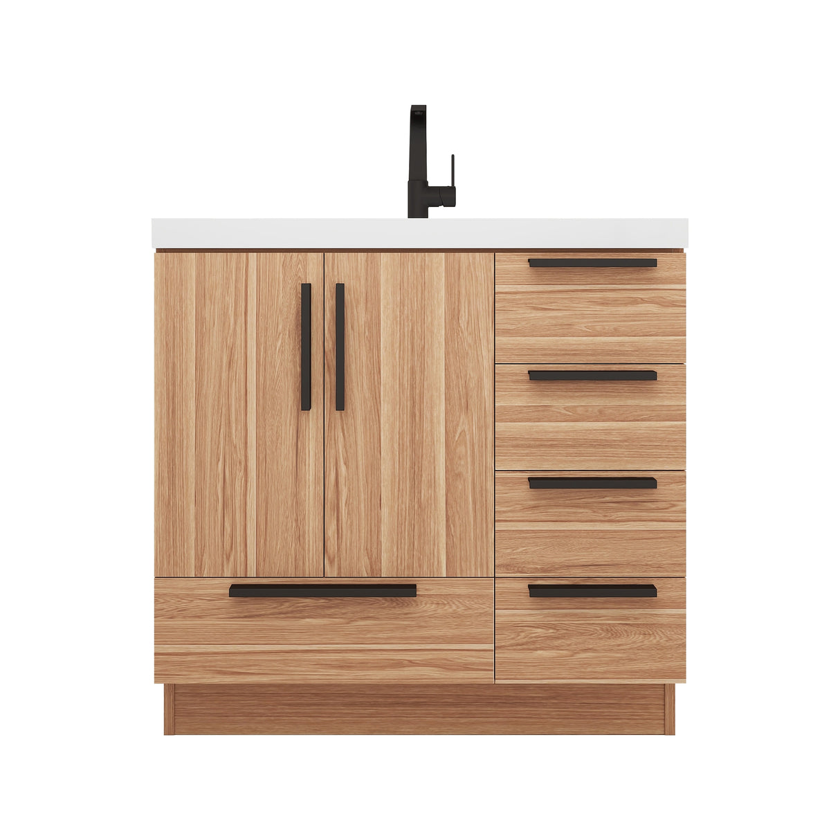 Carla 36 In. Freestanding Single Sink Bathroom Vanity with Acrylic Top & Right Side Drawers