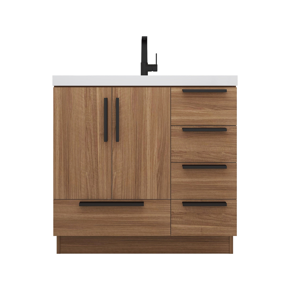 Carla 36 In. Freestanding Single Sink Bathroom Vanity with Acrylic Top & Right Side Drawers