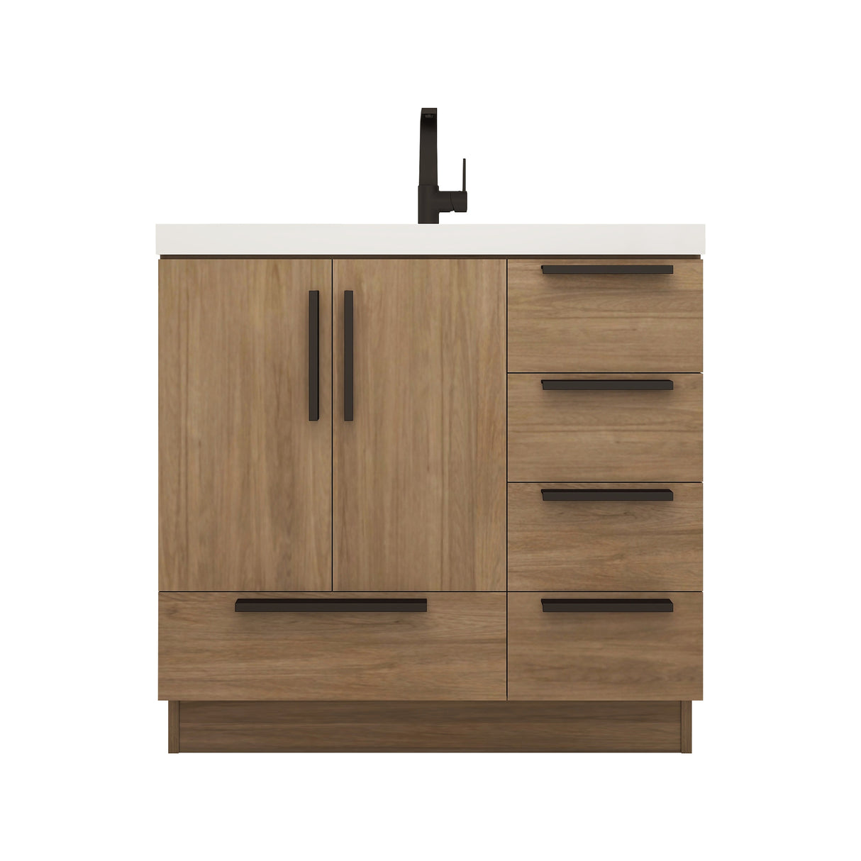 Carla 36 In. Freestanding Single Sink Bathroom Vanity with Acrylic Top & Right Side Drawers