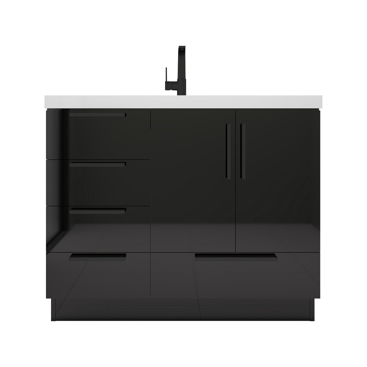 Carla 42 In. Freestanding Single Sink Bathroom Vanity with Acrylic Top & Left Side Drawers