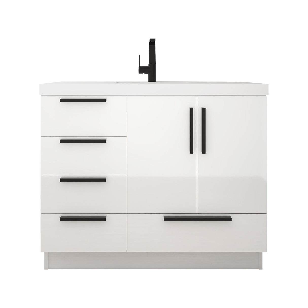 Carla 42 In. Freestanding Single Sink Bathroom Vanity with Acrylic Top & Left Side Drawers