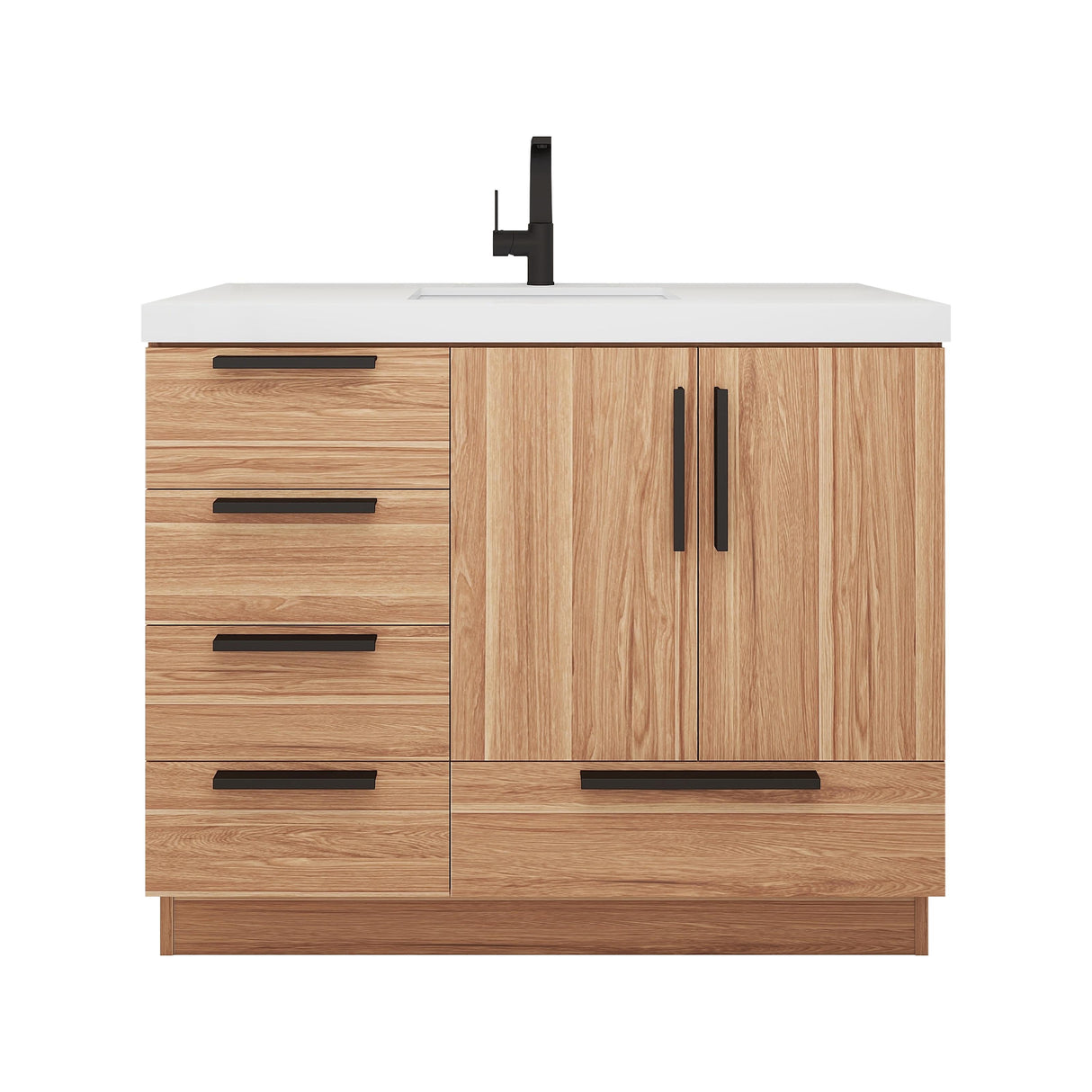 Carla 42 In. Freestanding Single Sink Bathroom Vanity with Acrylic Top & Left Side Drawers