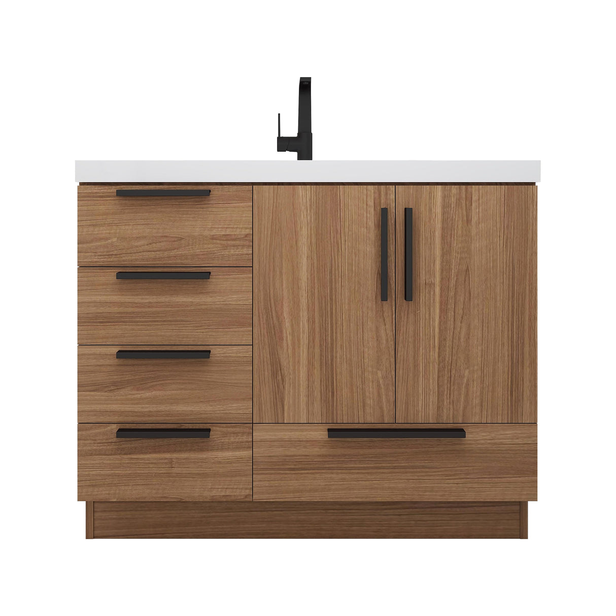 Carla 42 In. Freestanding Single Sink Bathroom Vanity with Acrylic Top & Left Side Drawers