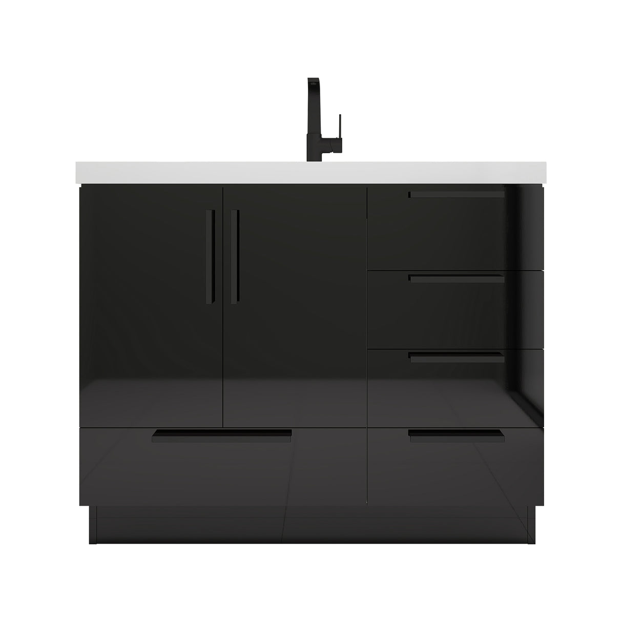 Carla 42 In. Freestanding Single Sink Bathroom Vanity with Acrylic Top & Right Side Drawers