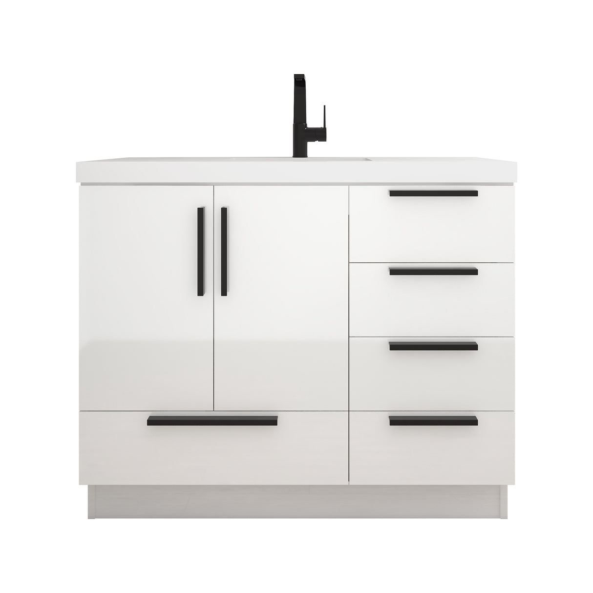 Carla 42 In. Freestanding Single Sink Bathroom Vanity with Acrylic Top & Right Side Drawers