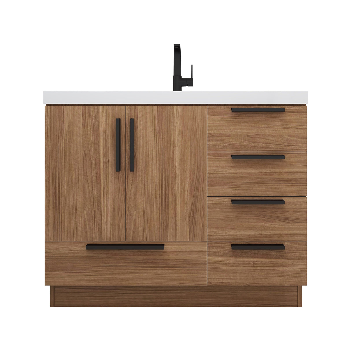 Carla 42 In. Freestanding Single Sink Bathroom Vanity with Acrylic Top & Right Side Drawers