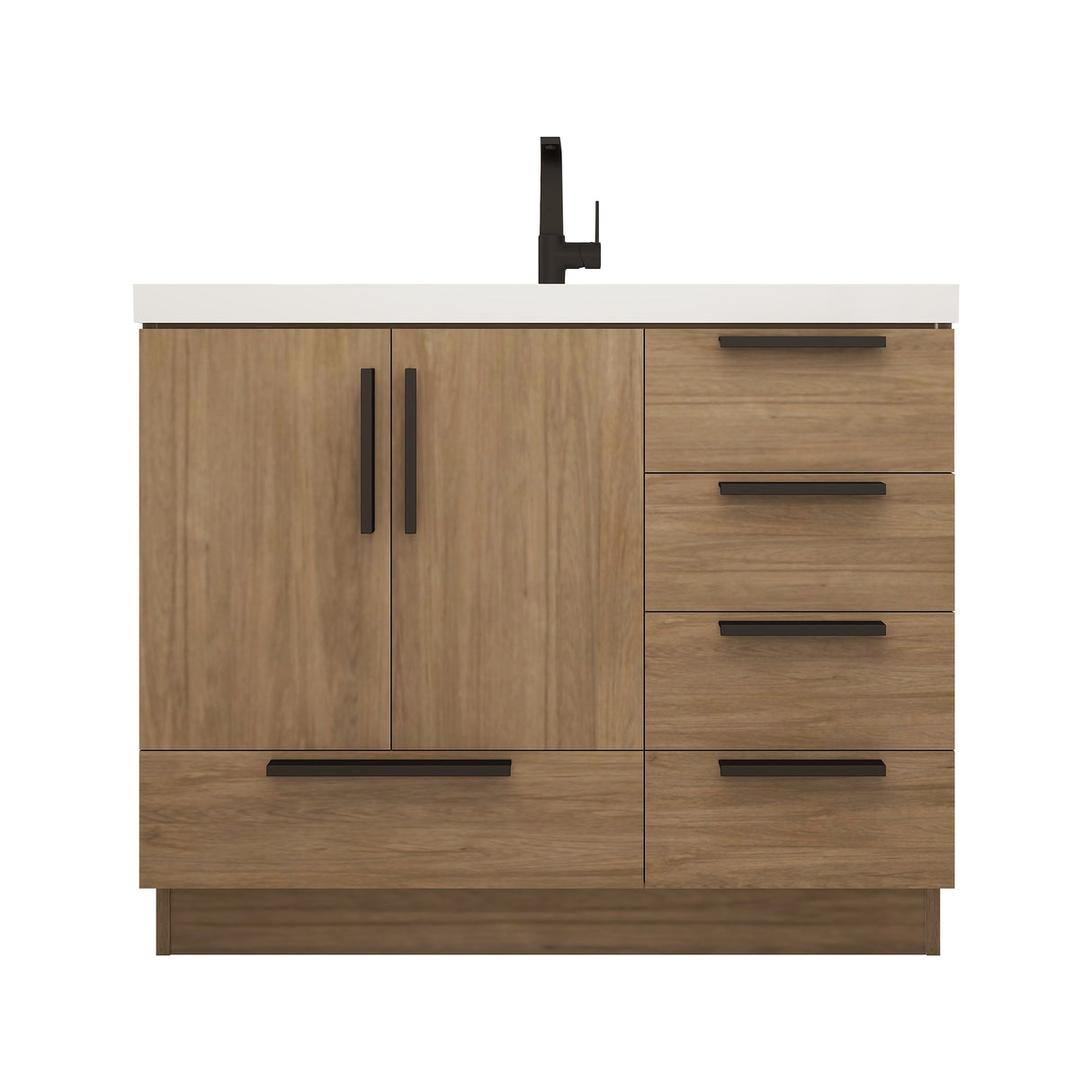 Carla 42 In. Freestanding Single Sink Bathroom Vanity with Acrylic Top & Right Side Drawers