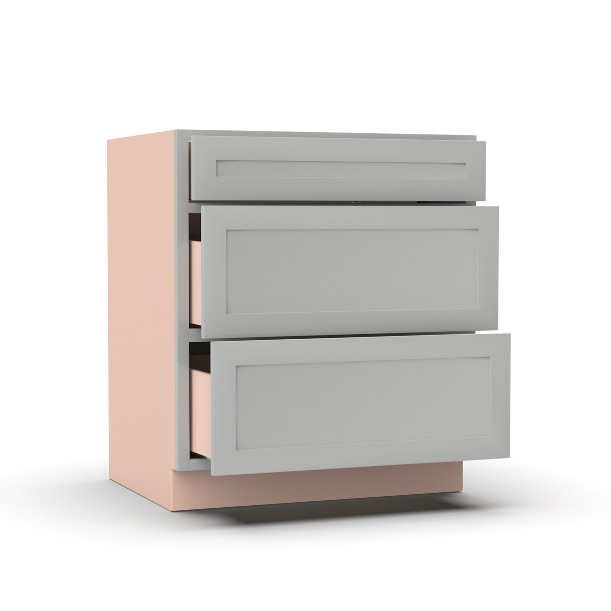 Liberty Shaker Ashen - 30 Inch Three Drawer Base Cabinet - 30" Width x 34.5" Height x 24" Depth