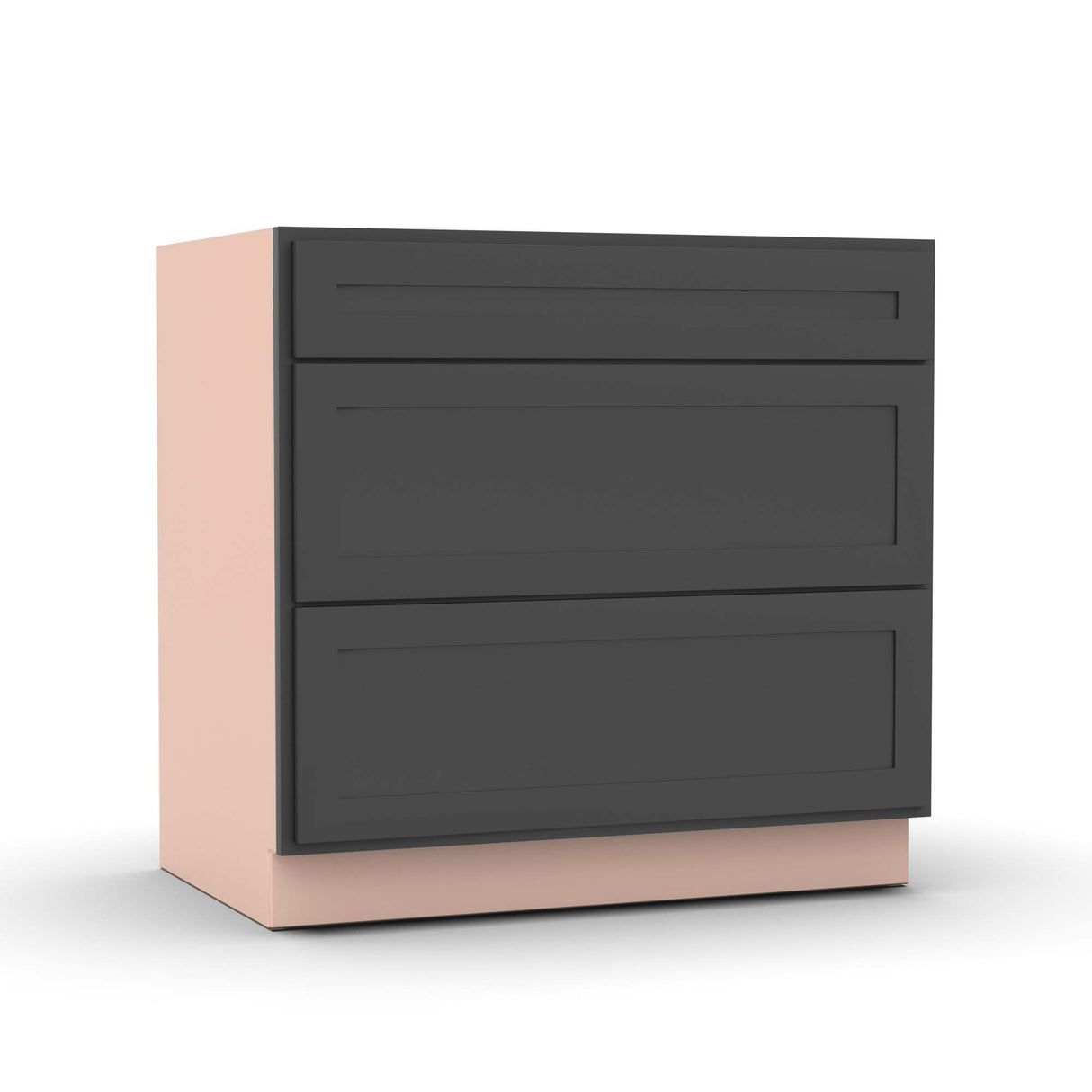 Liberty Shaker Grey - 36 Inch Three Drawer Base Cabinet - 36" Width x 34.5" Height x 24" Depth