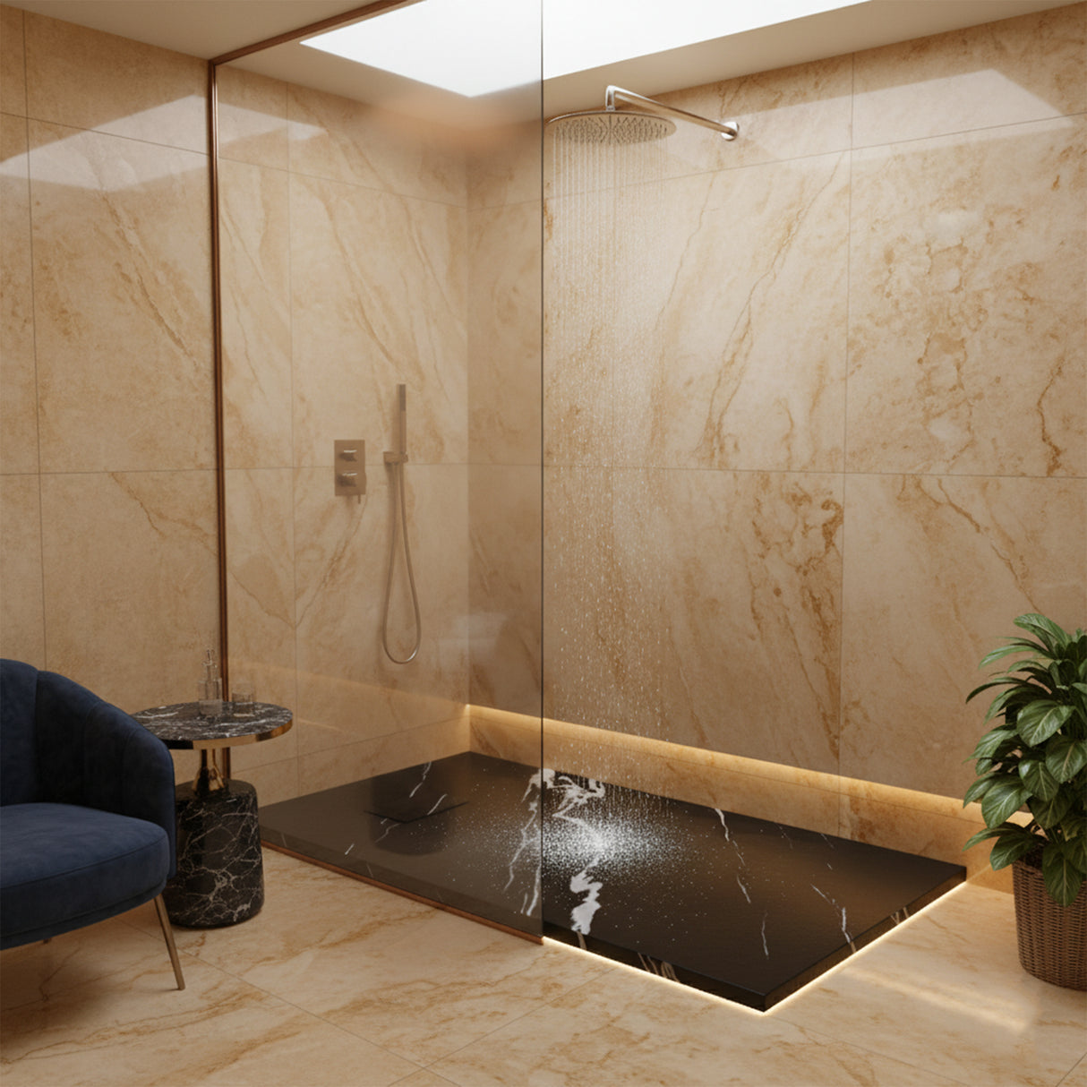 SMC / Solid Surface Shower Base Tray 60" × 32" - with Side Drain Hole, Drain Cover & Waste