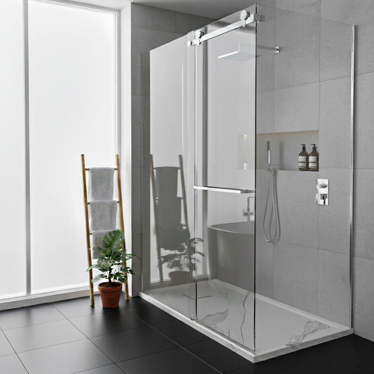 SMC / Solid Surface Shower Base Tray 60" × 32" - with Side Drain Hole, Drain Cover & Waste