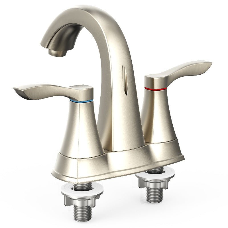4 In. Centerset 2 - Hole Double Handle Deck mount Bathroom Sink Faucet With & Pop - up Drain in Brushed Nickel - BUILDMYPLACE
