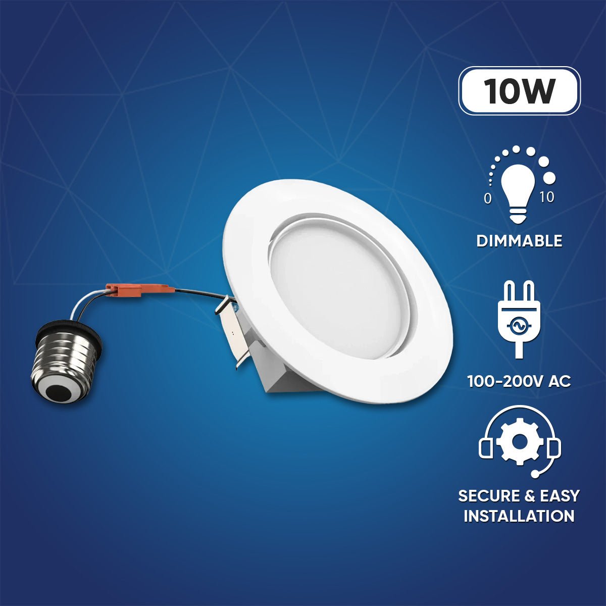 4 Inch LED Recessed Lighting with Adjustable Eyeball, 10W, Dimmable,  Mounting Clip- Perfect Downlights for Living Rooms, Offices, Closets,  Kitchens, and Hallways - BUILDMYPLACE, image size:1200x1200