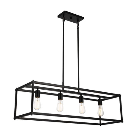 4 - Lights Linear Chandelier Light, For Damp Location, Open Frame Rectangle Chandeliers, E26 Base, UL Listed, 3 Years Warranty - BUILDMYPLACE