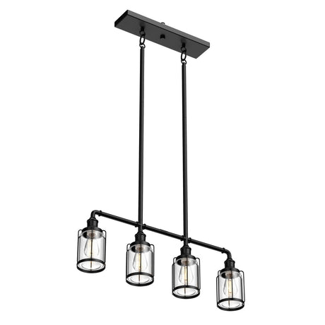 4 - Lights Linear Pendant Light with Clear Glass Shades, Matte Black Finish, UL Listed for Damp Location, E26 Base - BUILDMYPLACE