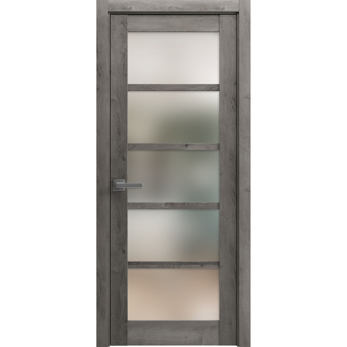 Solid French Door | Quadro 4002 Nebraska Grey with Frosted Glass | Single Regular Panel Frame Trims Handle | Bathroom Bedroom Sturdy Doors