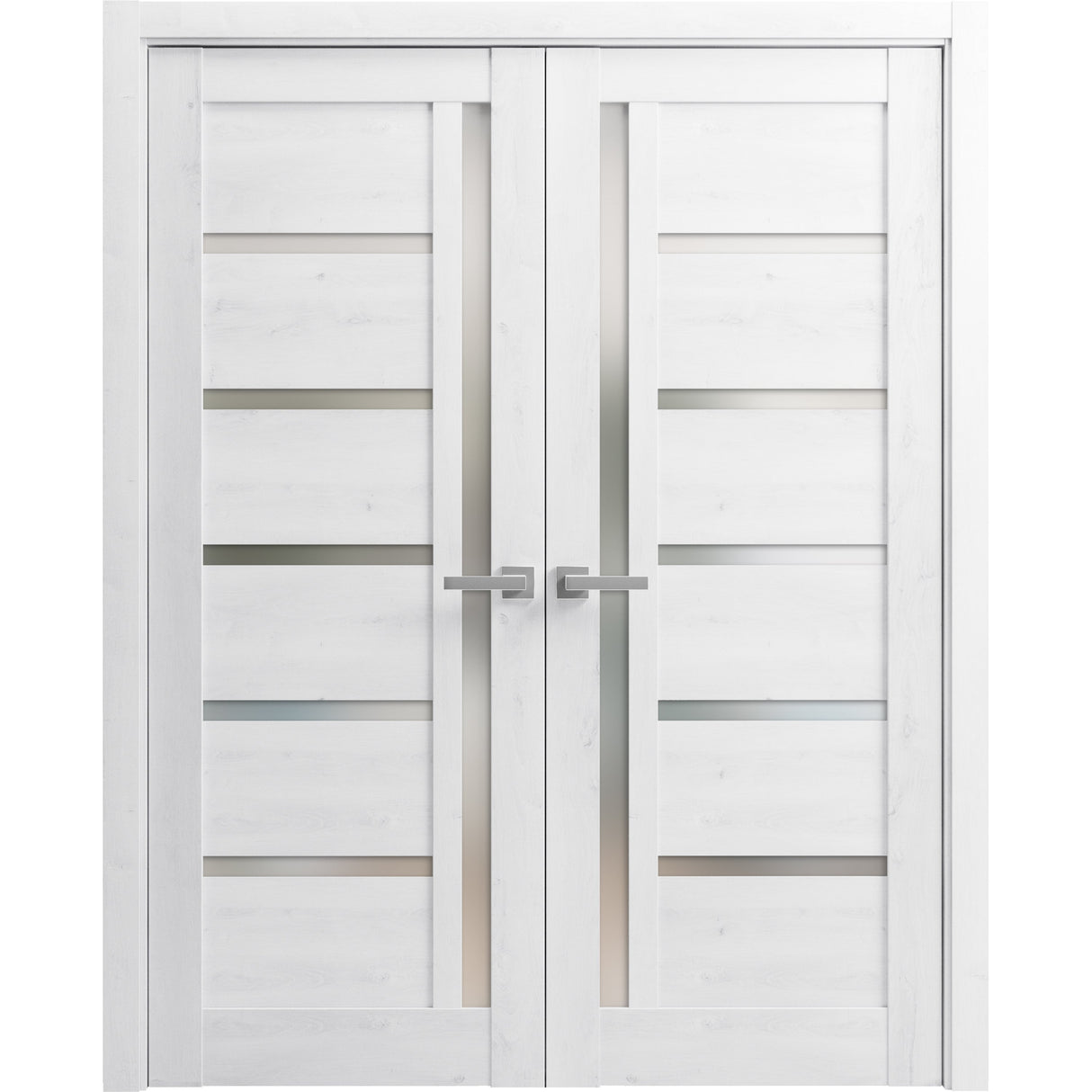 Solid French Double Doors | Quadro 4088 Nordic White with Frosted Glass | Wood Solid Panel Frame Trims | Closet Bedroom Sturdy Doors