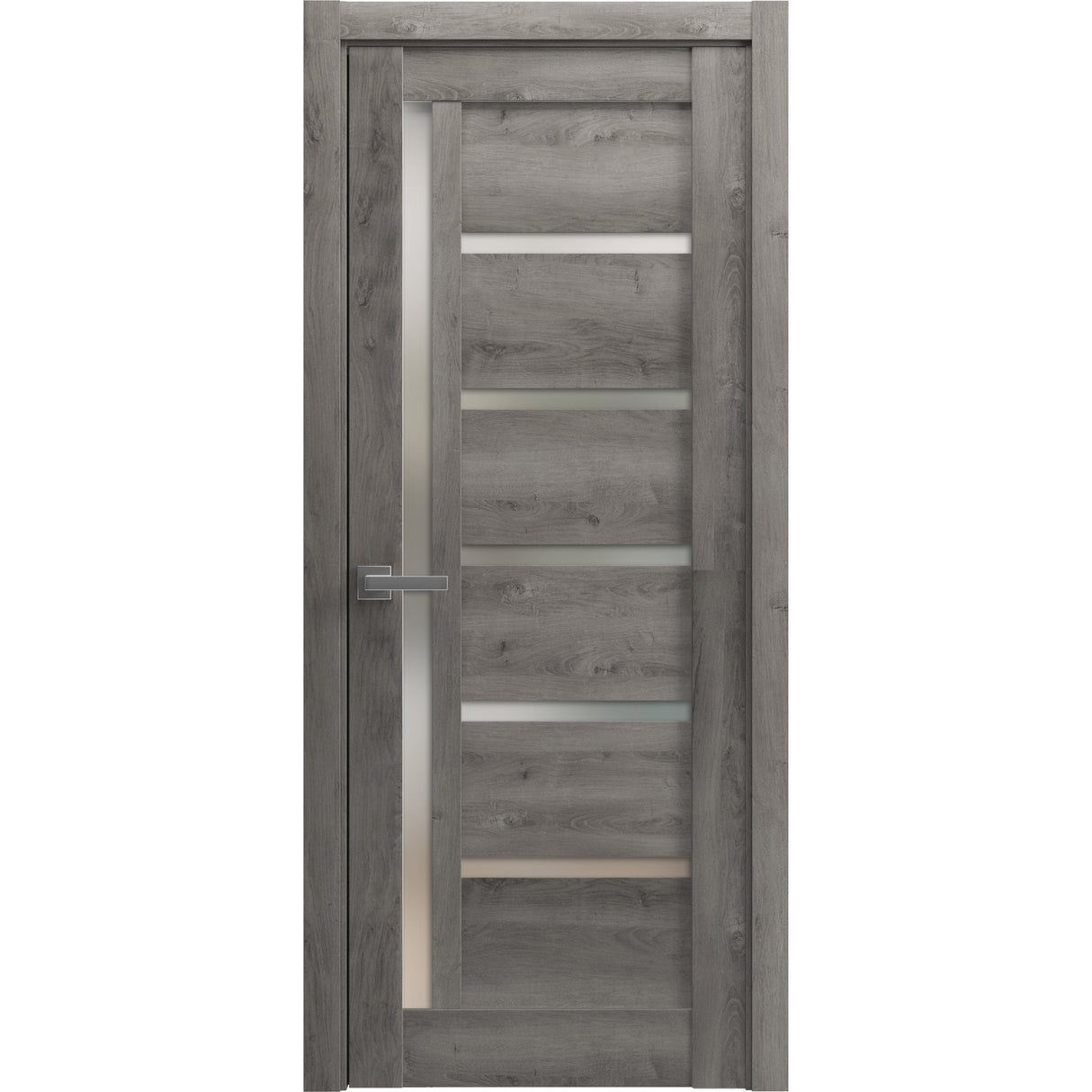 Solid French Door | Quadro 4088 Nebraska Grey with Frosted Glass | Single Regular Panel Frame Trims Handle | Bathroom Bedroom Sturdy Doors