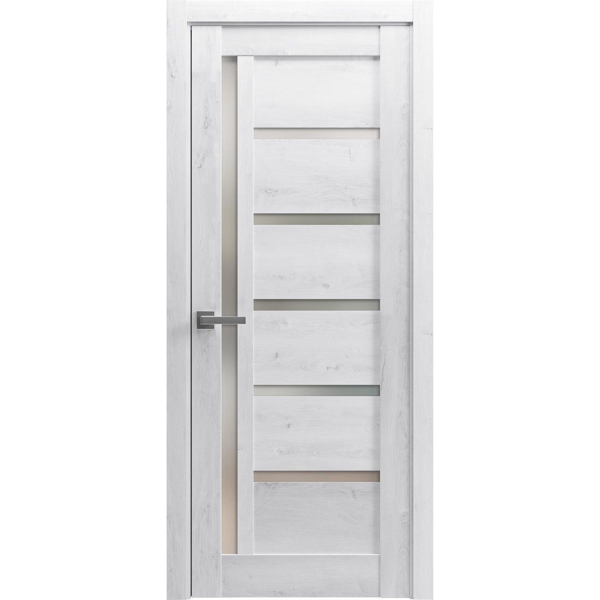 Solid French Door | Quadro 4088 Nordic White with Frosted Glass | Single Regular Panel Frame Trims Handle | Bathroom Bedroom Sturdy Doors