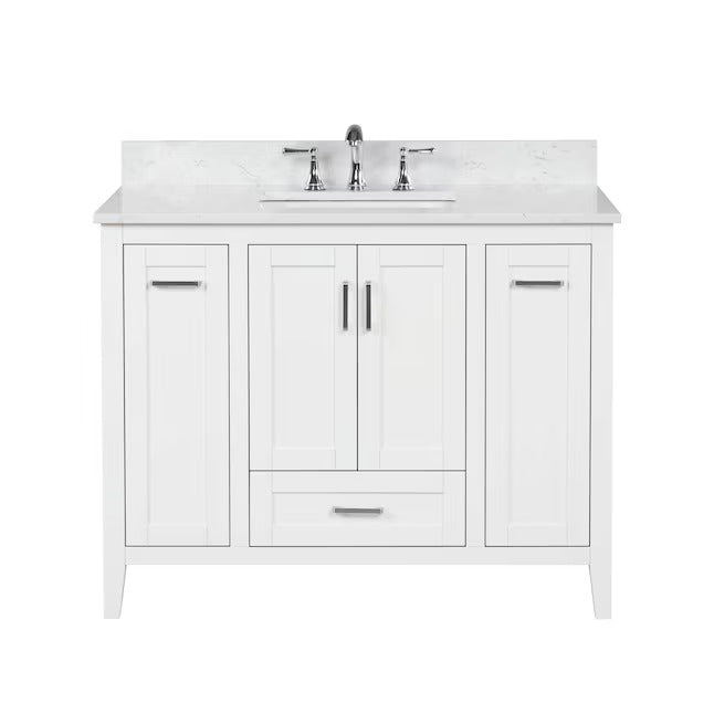 Allen-Roth Christy 42-In Carrara White Undermount Single Sink Bathroom Vanity With White Engineered Marble Top