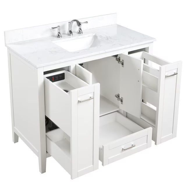 Allen-Roth Christy 42-In Carrara White Undermount Single Sink Bathroom Vanity With White Engineered Marble Top