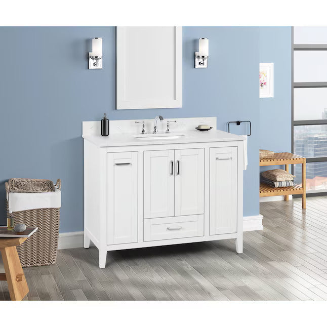 Allen-Roth Christy 42-In Carrara White Undermount Single Sink Bathroom Vanity With White Engineered Marble Top