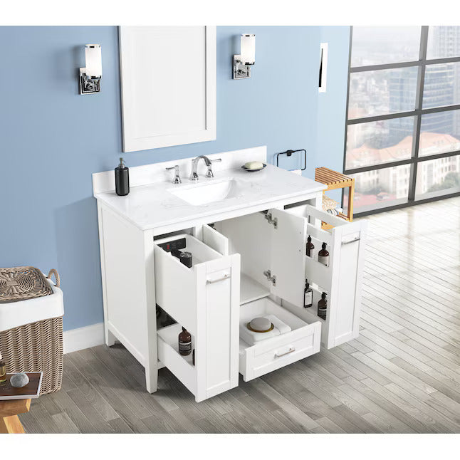 Allen-Roth Christy 42-In Carrara White Undermount Single Sink Bathroom Vanity With White Engineered Marble Top